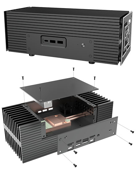 Akasa Turing RC Pro Enclosure (for ASUS NUC 14/15 Pro Revel Canyon, A-NUC101-M1B) <b>[FANLESS]</b>